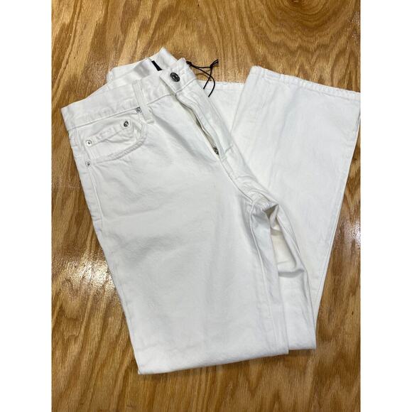 Edwin Straight Jeans Womens 27 White Denim Mid Rise Distressed Button-Fly B55 - Picture 1 of 5